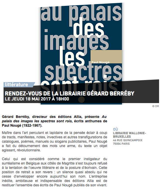 Librairie Wallonie-Bruxelles : rencontre avec Gérard Berréby autour de Paul Nougé