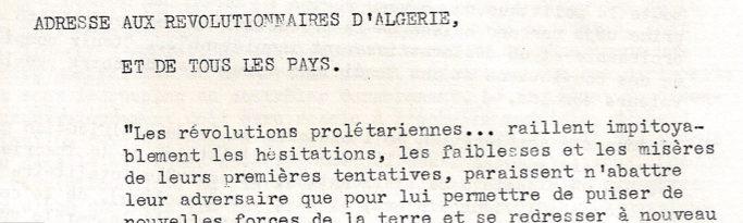 Adresse aux révolutionnaires d'Algérie, et de tous les pays